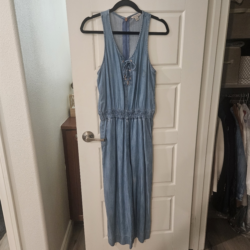 Calvin Klein Jeans Size Small Denim Blue Jumpsuit Stretchy Waist and Flattering!
